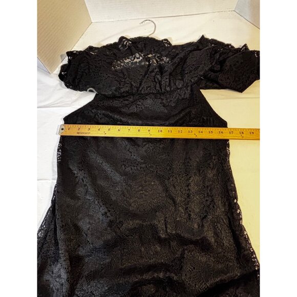 Ellen Weaver Black Overlay Lace Maxi Dress On/Off Shoulder Medium Elegant Gown - Picture 10 of 10